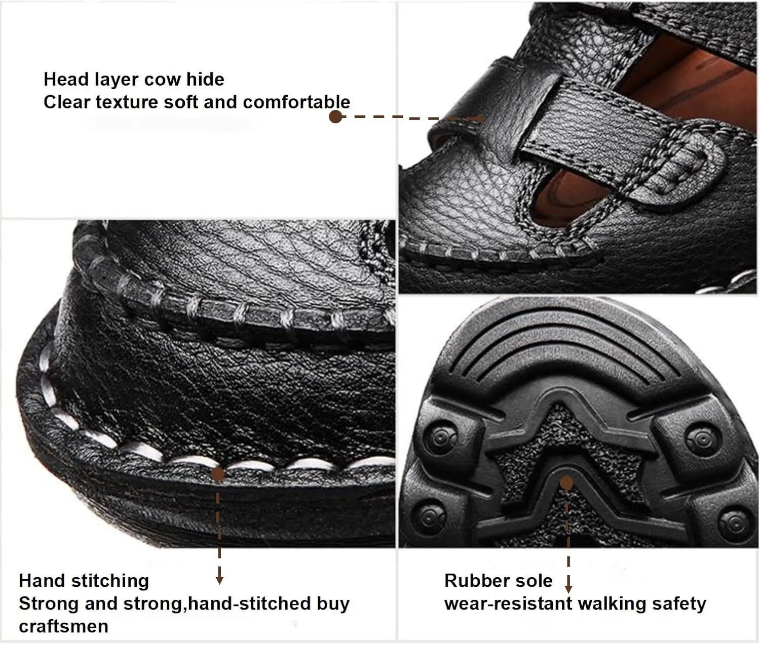 Mens Summer Casual Closed Toe Leather Sandals Outdoor Fisherman Adjustable Beach Shoes