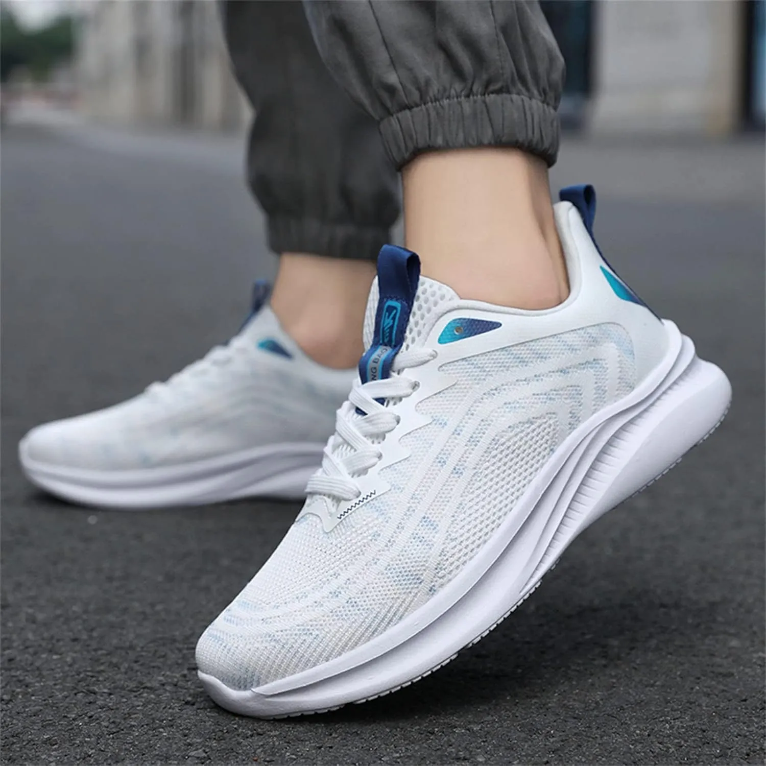 Mens Walking Shoes Lightweight Breathable Mesh Slip On Running Shoes Comfortable Non Slip Thick Sole Fashion Cushion Basketball Sneakers Workout Casual Sports Sneaker with Arch Support