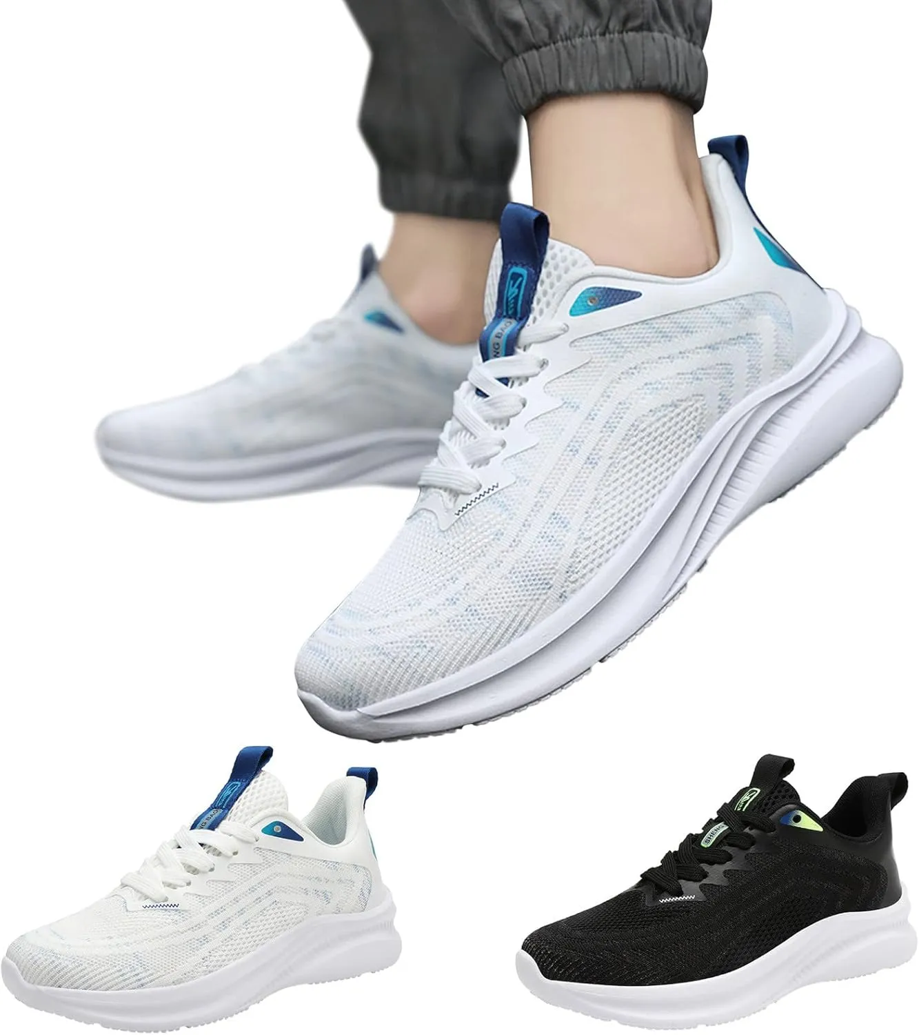 Mens Walking Shoes Lightweight Breathable Mesh Slip On Running Shoes Comfortable Non Slip Thick Sole Fashion Cushion Basketball Sneakers Workout Casual Sports Sneaker with Arch Support