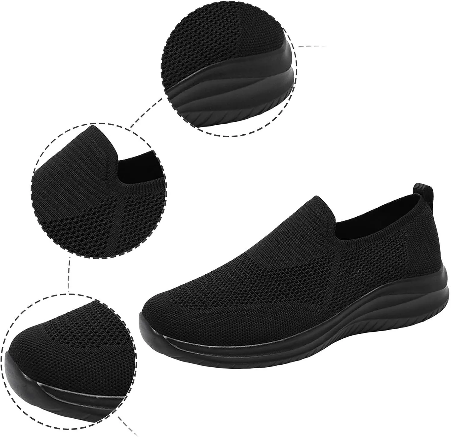 Men's Walking Slip on Shoes Breathable Mesh Lightweight Comfortable Sneakers for Athletic Running, Gym Workouts & Outdoor Walking Traveling Soft Bottom Sport Black Men Shoes