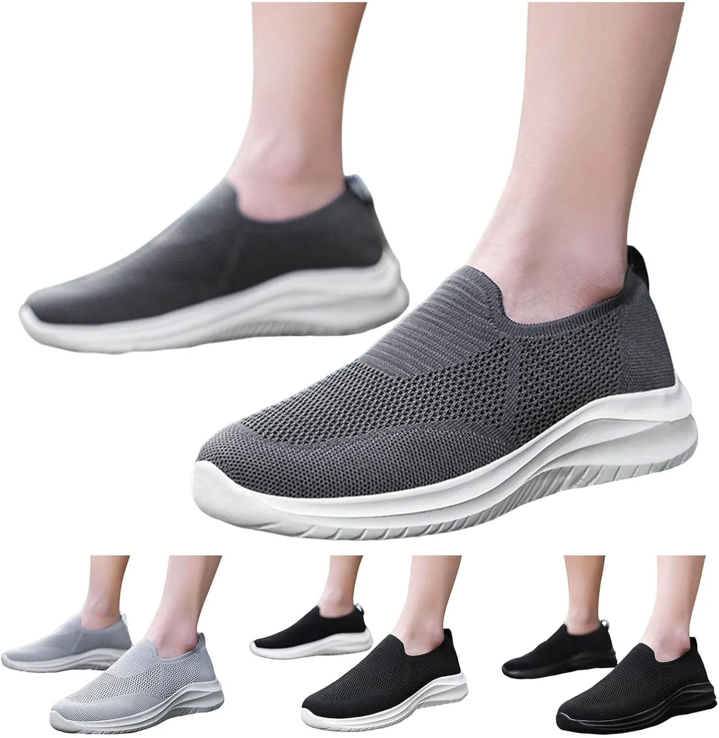 Men's Walking Slip on Shoes Breathable Mesh Lightweight Comfortable Sneakers for Athletic Running, Gym Workouts & Outdoor Walking Traveling Soft Bottom Sport Black Men Shoes