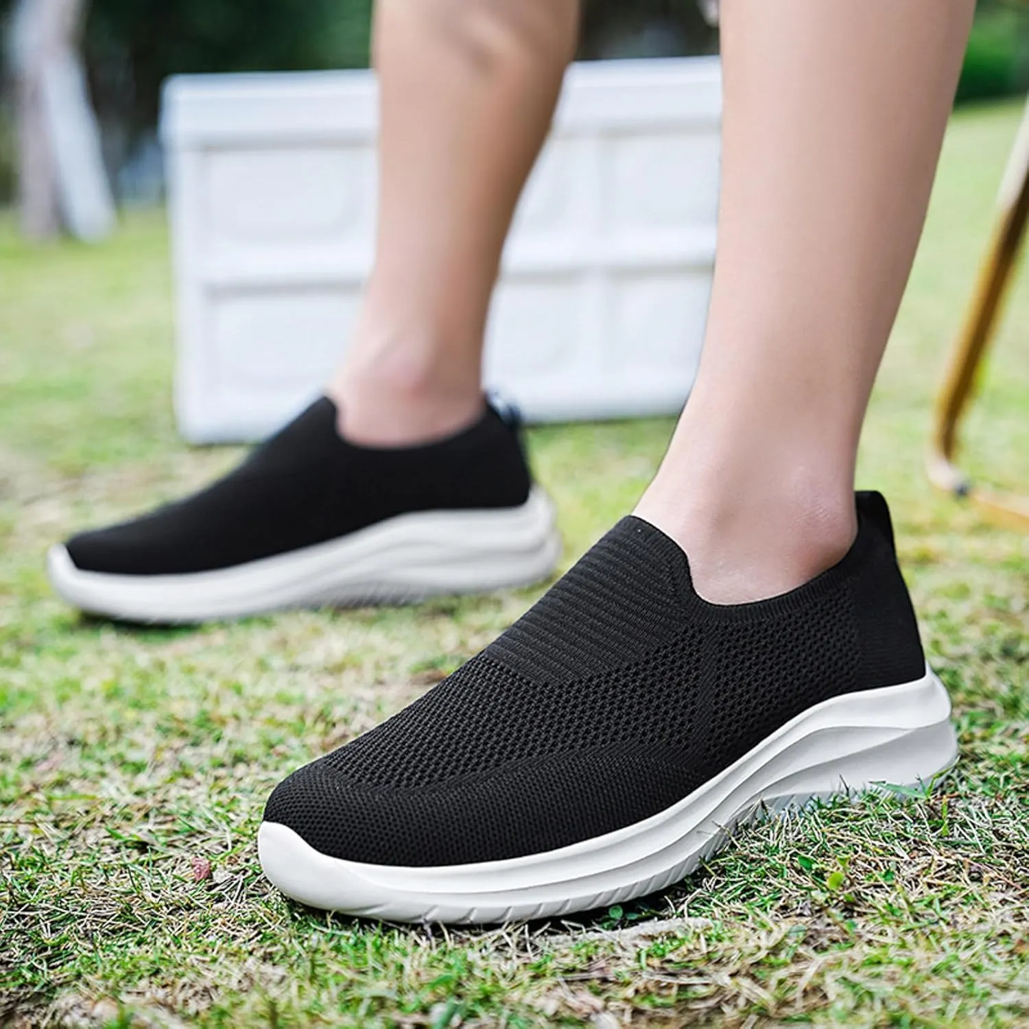 Men's Walking Slip on Shoes Breathable Mesh Lightweight Comfortable Sneakers for Athletic Running, Gym Workouts & Outdoor Walking Traveling Soft Bottom Sport Black Men Shoes