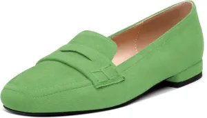 MODENCOCO Women's Loafers Comfortable Square Toe Flats Soft Women's Loafers & Slip-ons Fashion Suede Dress Shoes for Work Dating Casual