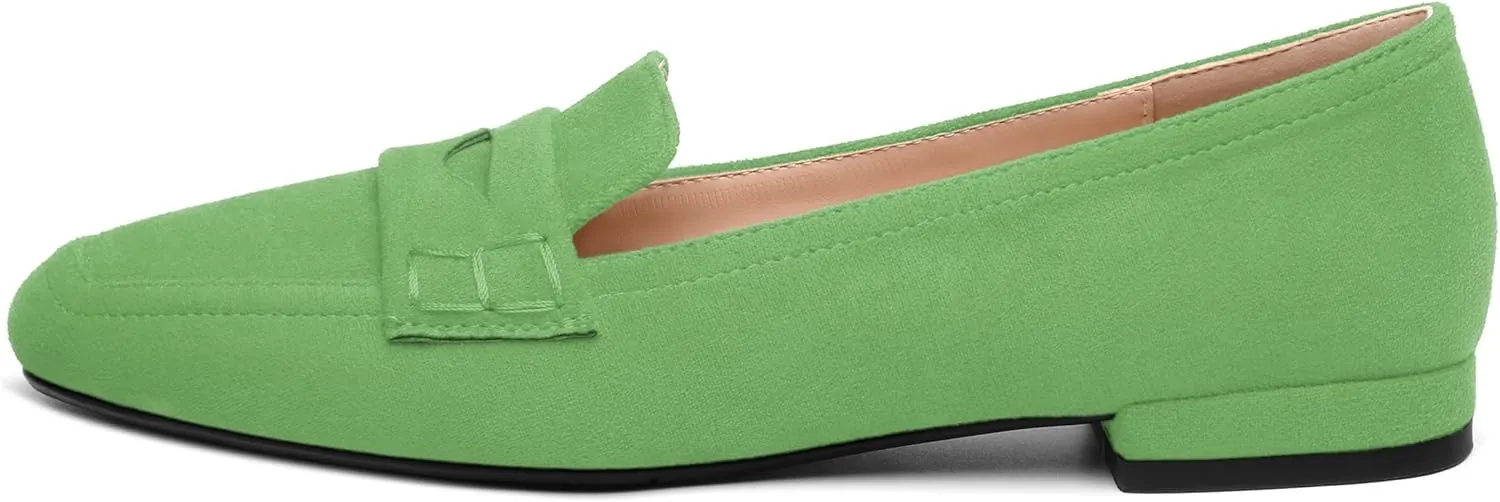 MODENCOCO Women's Loafers Comfortable Square Toe Flats Soft Women's Loafers & Slip-ons Fashion Suede Dress Shoes for Work Dating Casual