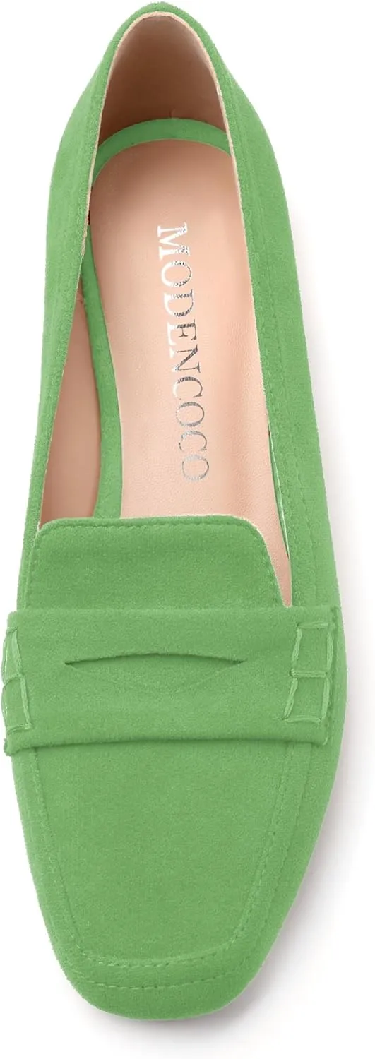MODENCOCO Women's Loafers Comfortable Square Toe Flats Soft Women's Loafers & Slip-ons Fashion Suede Dress Shoes for Work Dating Casual