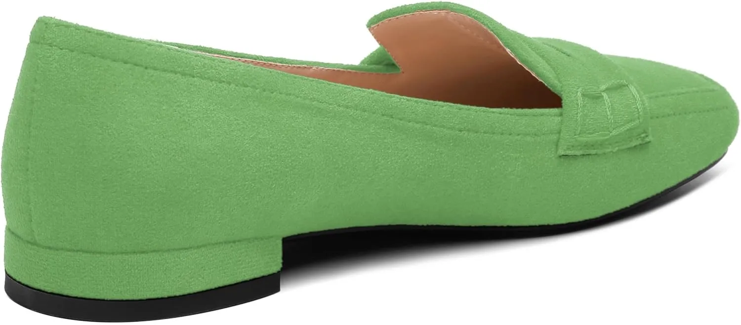 MODENCOCO Women's Loafers Comfortable Square Toe Flats Soft Women's Loafers & Slip-ons Fashion Suede Dress Shoes for Work Dating Casual