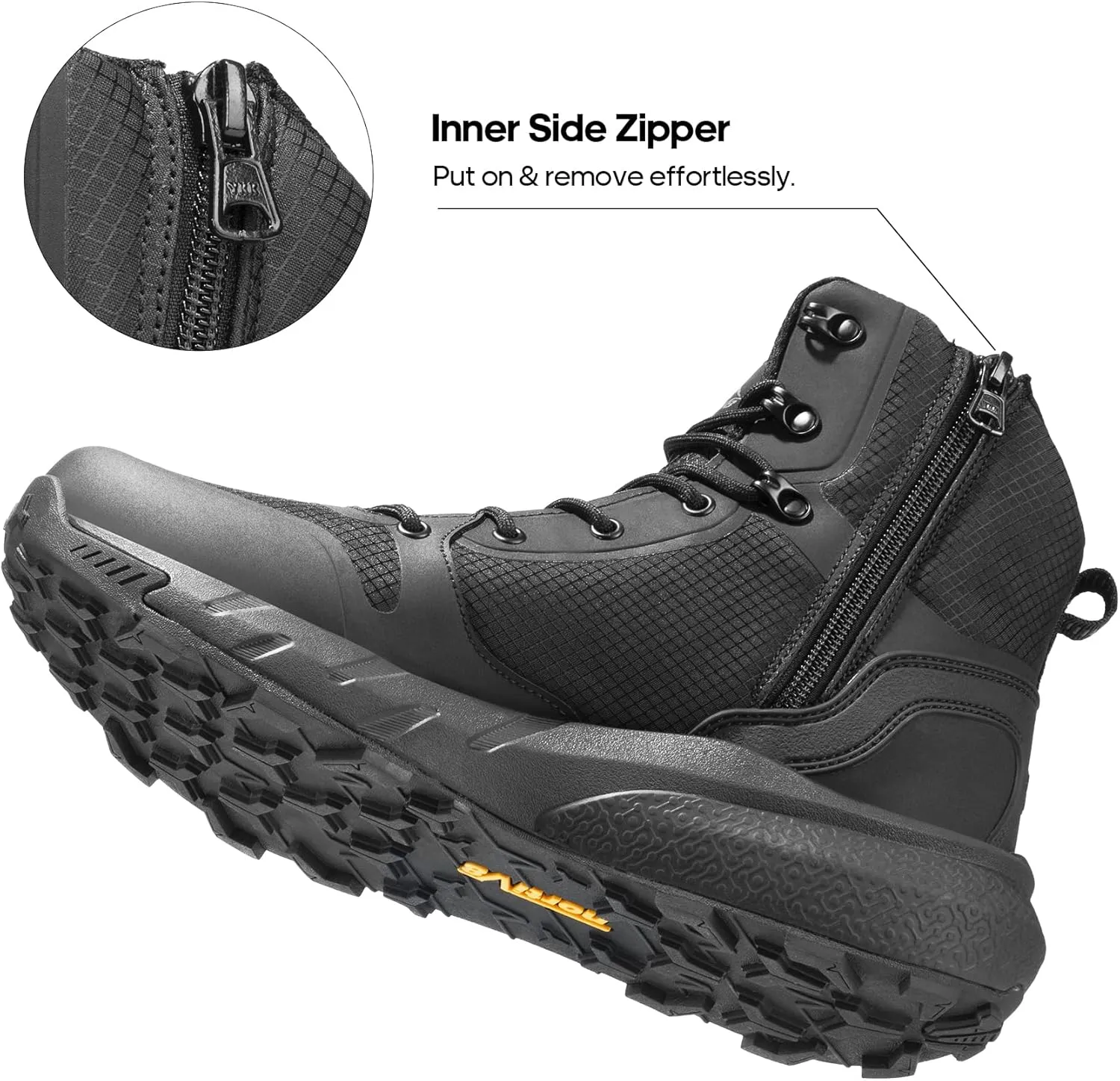 NORTIV 8 Men's Military Tactical Boot Lightweight Comfortable Boots for Work All Day Side Zipper Motorcycle Combat Hiking Boots 8 Inches Metrostrike