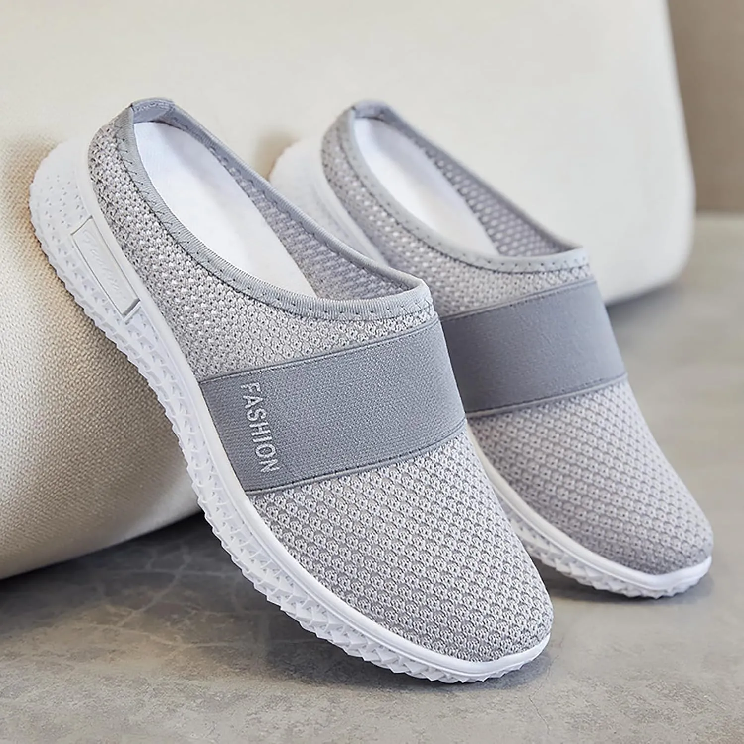Orthopedic Loafers for Women Summer Breathable Mesh Hollow Out Closed Toe Open Back Slip On Walking Shoes Casual Lightweight Soft Soles Slippers with Arch Support