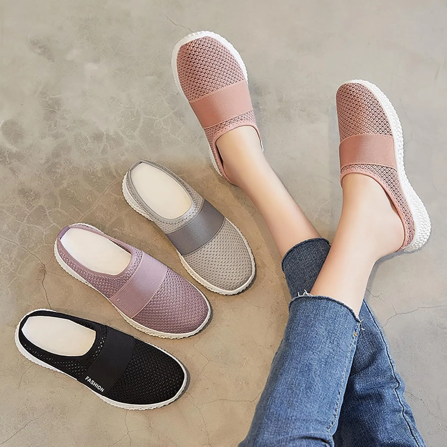 Orthopedic Loafers for Women Summer Breathable Mesh Hollow Out Closed Toe Open Back Slip On Walking Shoes Casual Lightweight Soft Soles Slippers with Arch Support