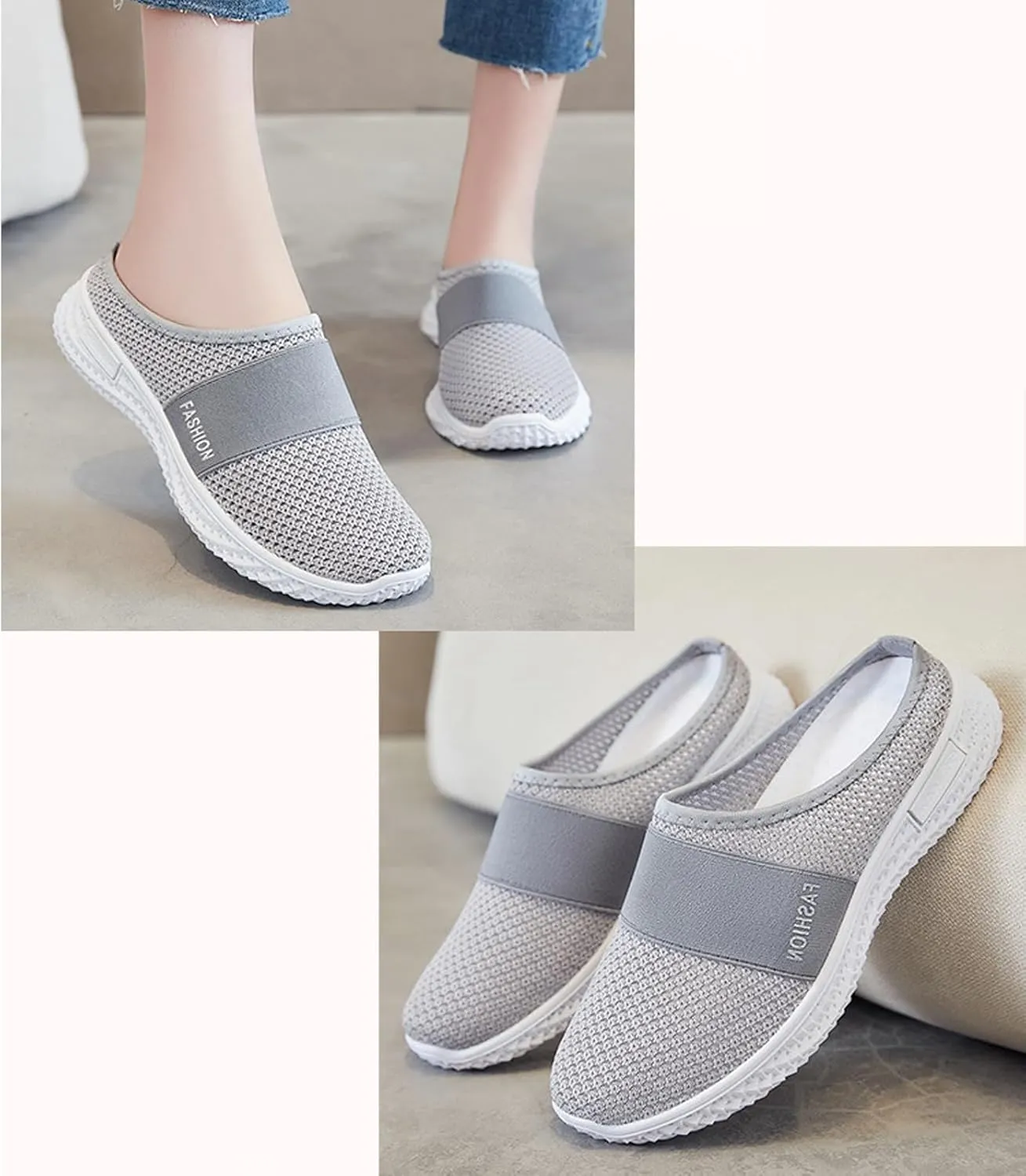 Orthopedic Loafers for Women Summer Breathable Mesh Hollow Out Closed Toe Open Back Slip On Walking Shoes Casual Lightweight Soft Soles Slippers with Arch Support