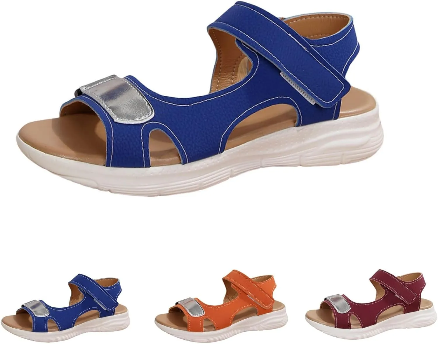 Orthopedic Sandals for Women Wide Width Strappy Arch Support Flat Sandals for Plantar Fasciitis Adjustable Ankle Strap