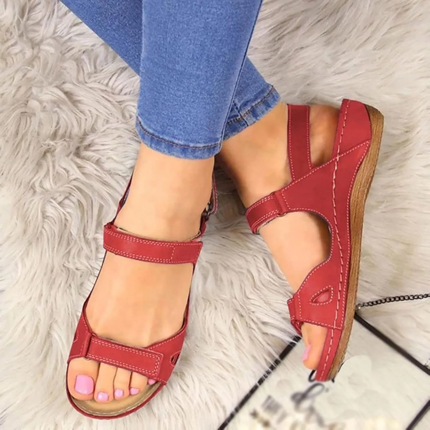 Orthopedic Sandals for Women, Womens Comfy Orthotic Sandal Anti-Slip Breathable Arch Support Platform Wedge Sandal Soft Comfortable