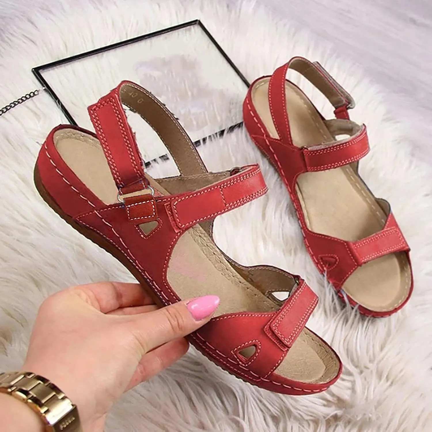 Orthopedic Sandals for Women, Womens Comfy Orthotic Sandal Anti-Slip Breathable Arch Support Platform Wedge Sandal Soft Comfortable