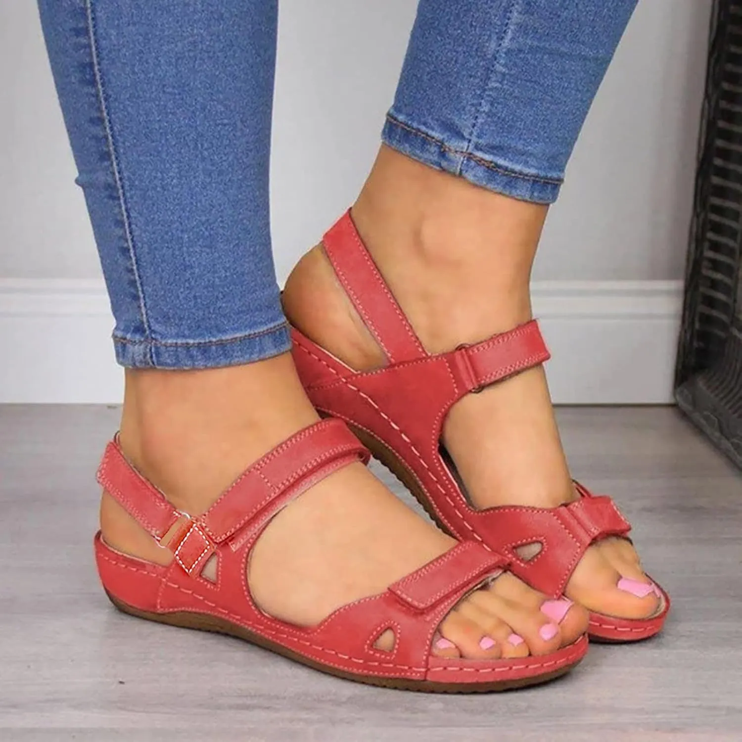 Orthopedic Sandals for Women, Womens Comfy Orthotic Sandal Anti-Slip Breathable Arch Support Platform Wedge Sandal Soft Comfortable
