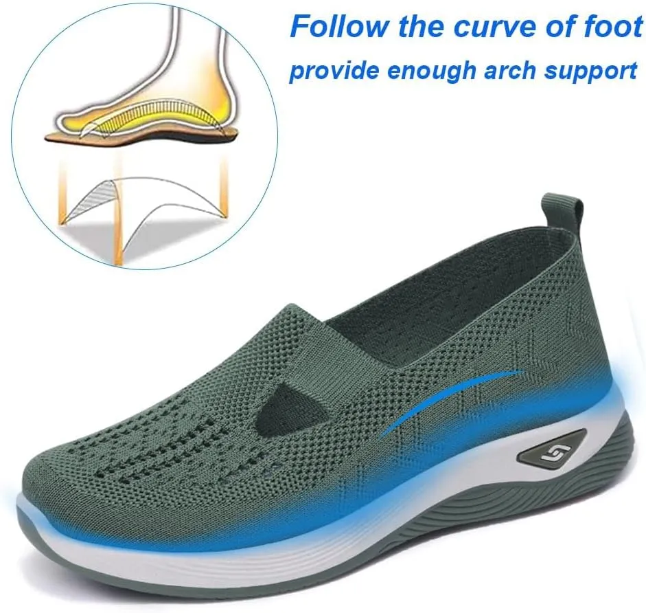 Orthopedic Shoes for Women Slip ons Woven Breathable Soft Sole Shoes for Foot Pain Relief Comfortable Non-Slip Walking Shoes