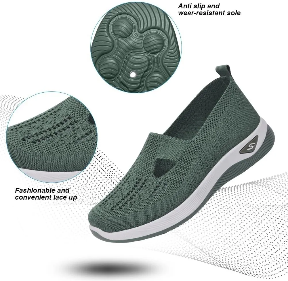 Orthopedic Shoes for Women Slip ons Woven Breathable Soft Sole Shoes for Foot Pain Relief Comfortable Non-Slip Walking Shoes