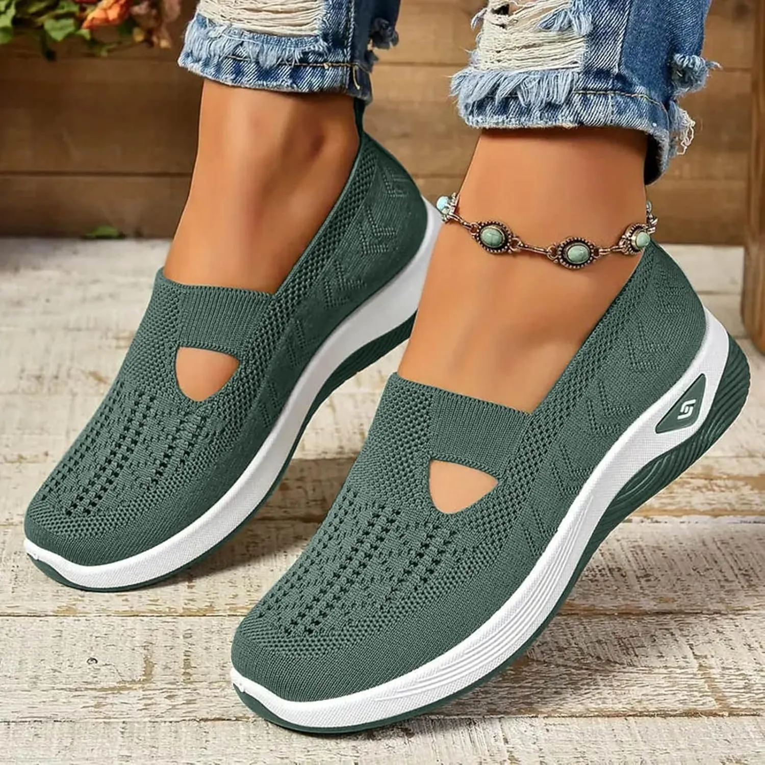 Orthopedic Shoes for Women Slip ons Woven Breathable Soft Sole Shoes for Foot Pain Relief Comfortable Non-Slip Walking Shoes