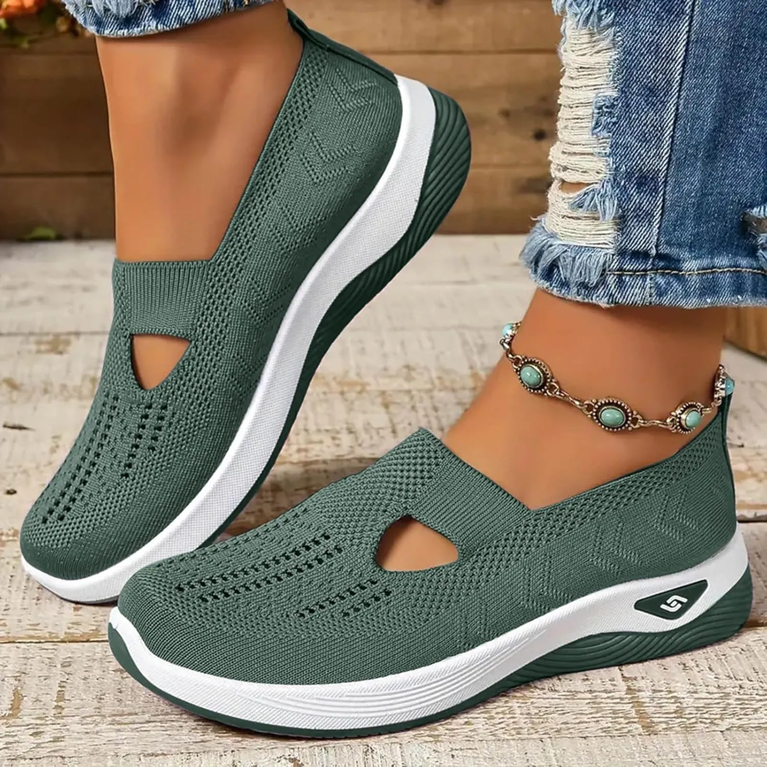 Orthopedic Shoes for Women Slip ons Woven Breathable Soft Sole Shoes for Foot Pain Relief Comfortable Non-Slip Walking Shoes