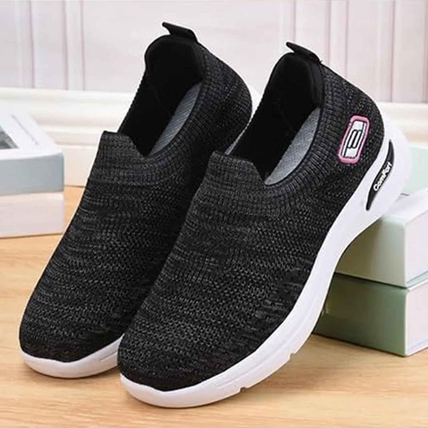 Orthopedic Sneakers for Women Arch Support Slip on Mesh Knitted Walking Shoes Breathable Non-Slip Work Shoes