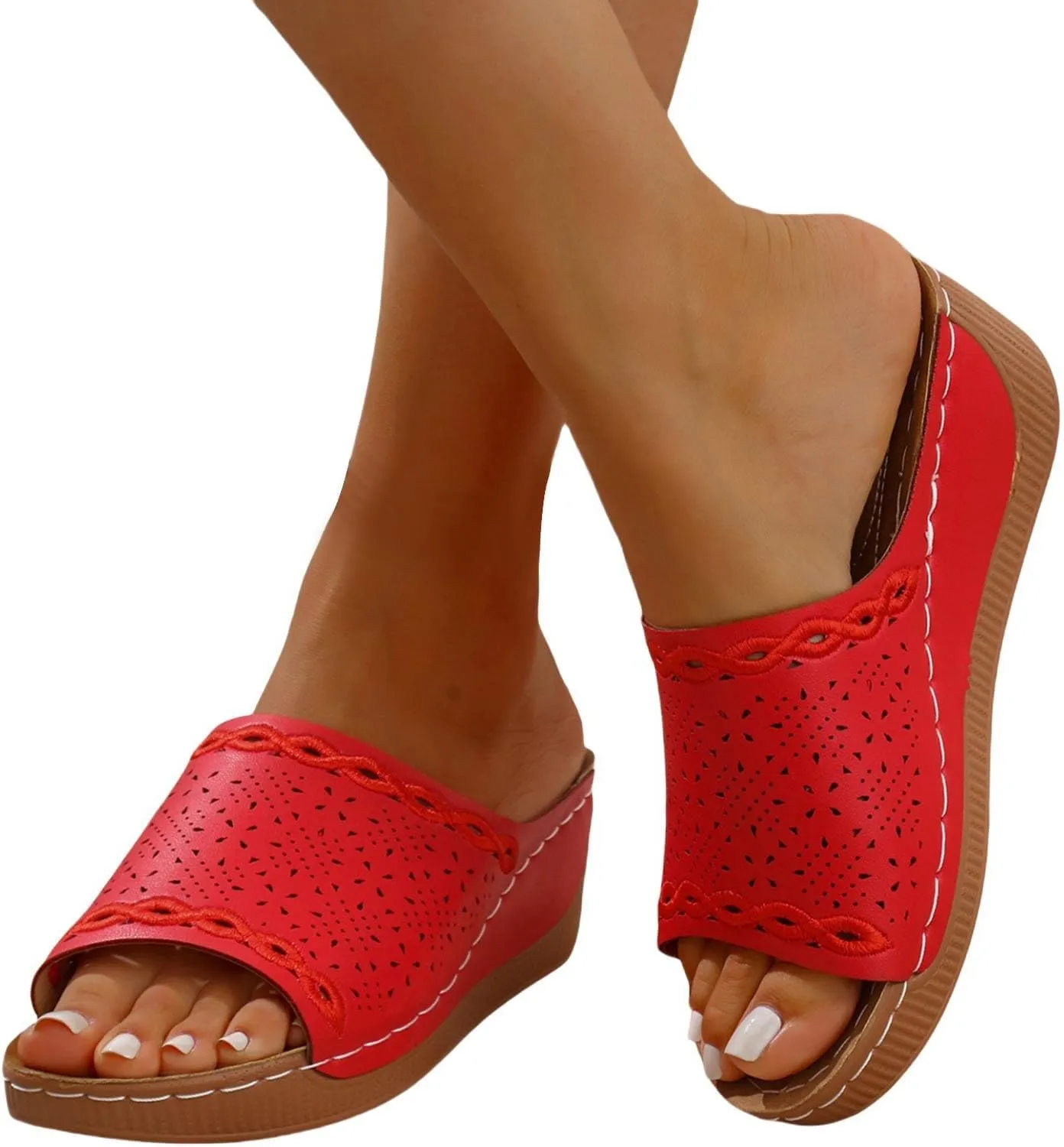 Orthopedic Wedge Sandals for Women 2025 Hollow Arch Support Slides Comfortable Breathable Slippers Walking Shoes