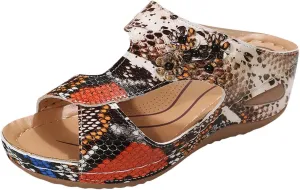 Orthopedic Wedge Sandals for Women Summer Comfortable Slides Slippers Sandals Open Toe Leather Dressy Casual Slippers Fashion Flowers Beach Walking Shower Shoes Indoor Outdoor