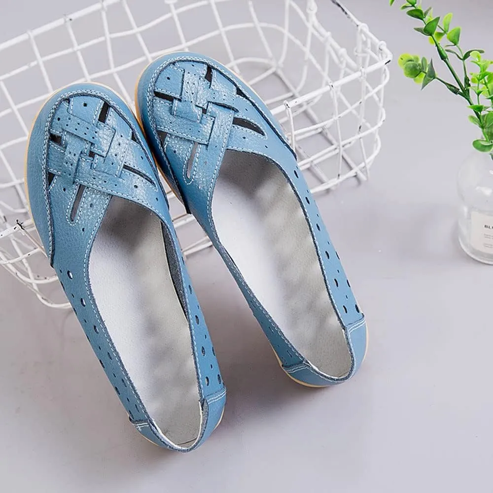 Owlkay Shoes for Women Slip Ons, Casual Orthopedic Loafers for Women, All-Match Hollow Leather Comfortable Practical Daily Flat