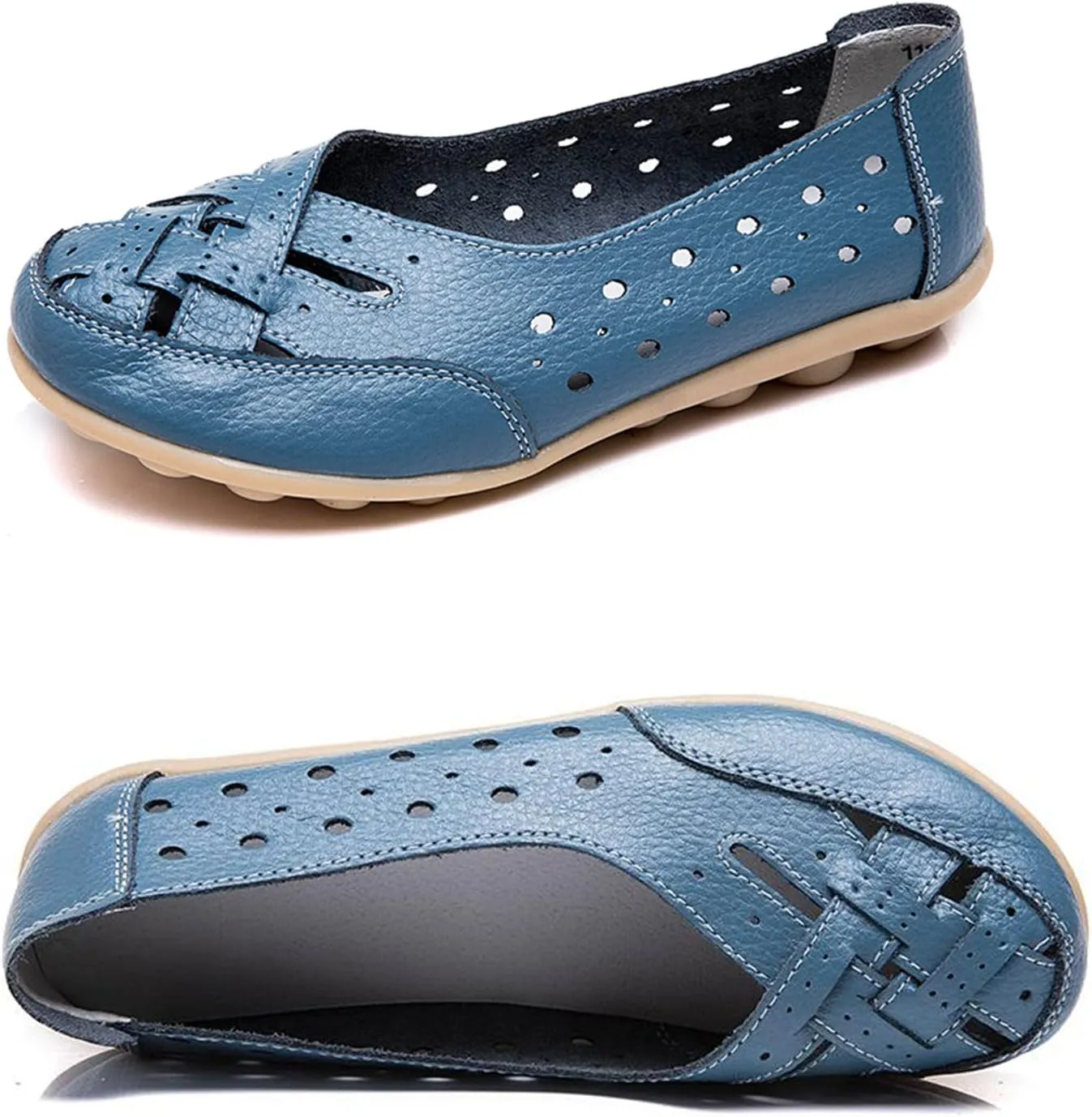 Owlkay Shoes for Women Slip Ons, Casual Orthopedic Loafers for Women, All-Match Hollow Leather Comfortable Practical Daily Flat