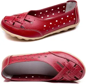 Owlkay Shoes for Women Slip Ons, Casual Orthopedic Loafers for Women, All-Match Hollow Leather Comfortable Practical Daily Flat