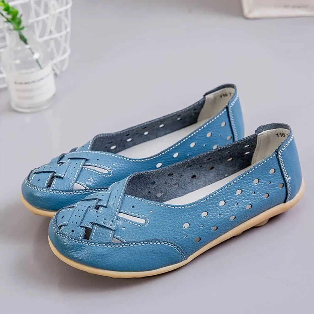 Owlkay Shoes for Women Slip Ons, Casual Orthopedic Loafers for Women, All-Match Hollow Leather Comfortable Practical Daily Flat