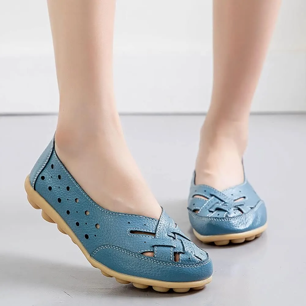 Owlkay Shoes for Women Slip Ons, Casual Orthopedic Loafers for Women, All-Match Hollow Leather Comfortable Practical Daily Flat