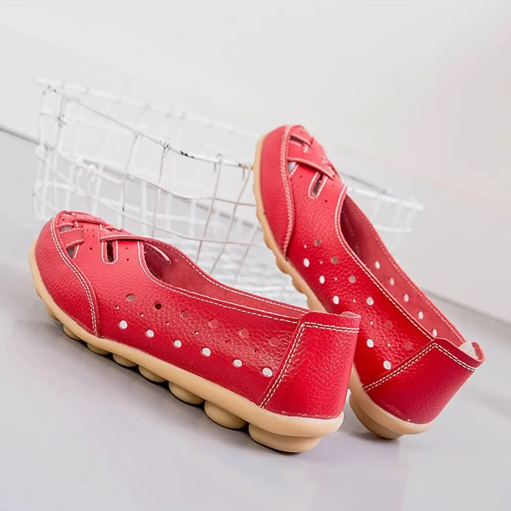 Owlkay Shoes for Women Slip Ons, Casual Orthopedic Loafers for Women, All-Match Hollow Leather Comfortable Practical Daily Flat