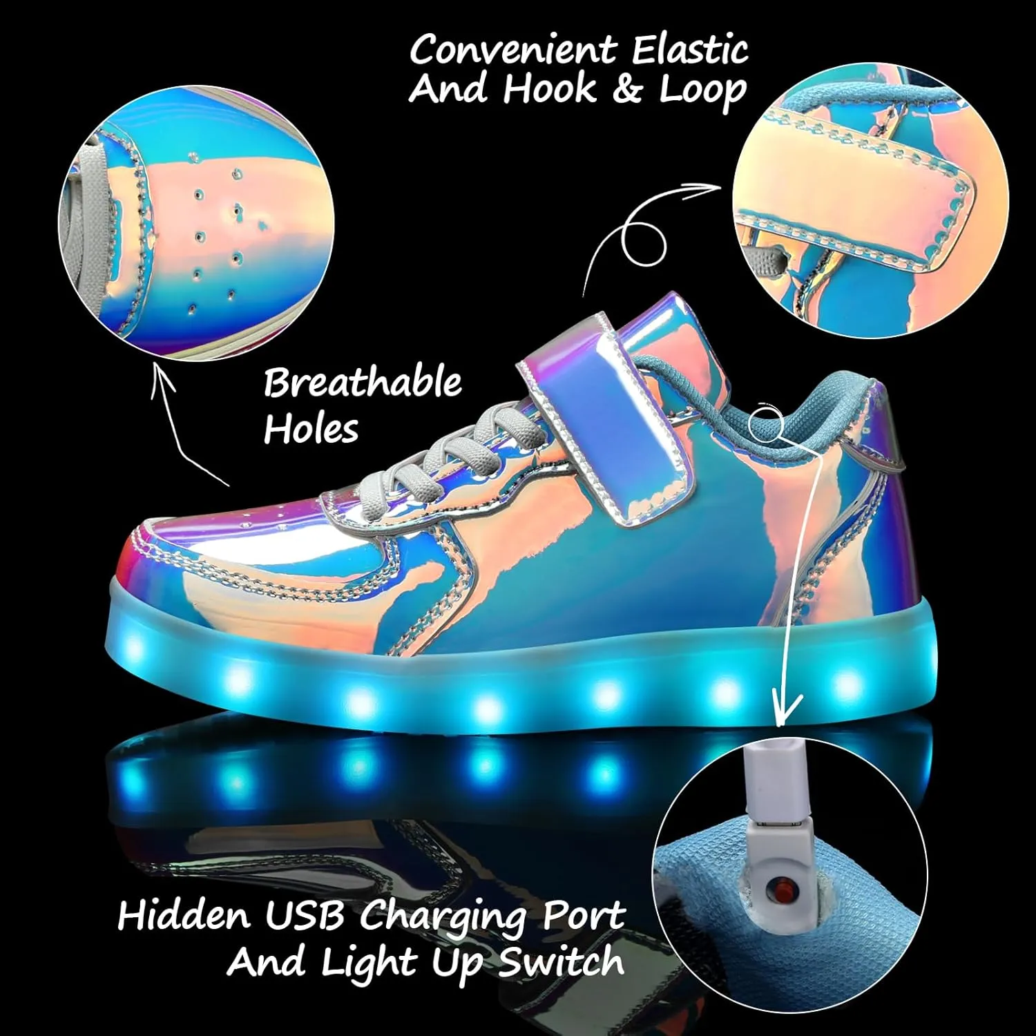 Padgene Kids LED Light Up Shoes USB Rechargeable Unisex Boys Girls LED Sneakers Cool Flashing Low Top Sneakers Luminous Shoes