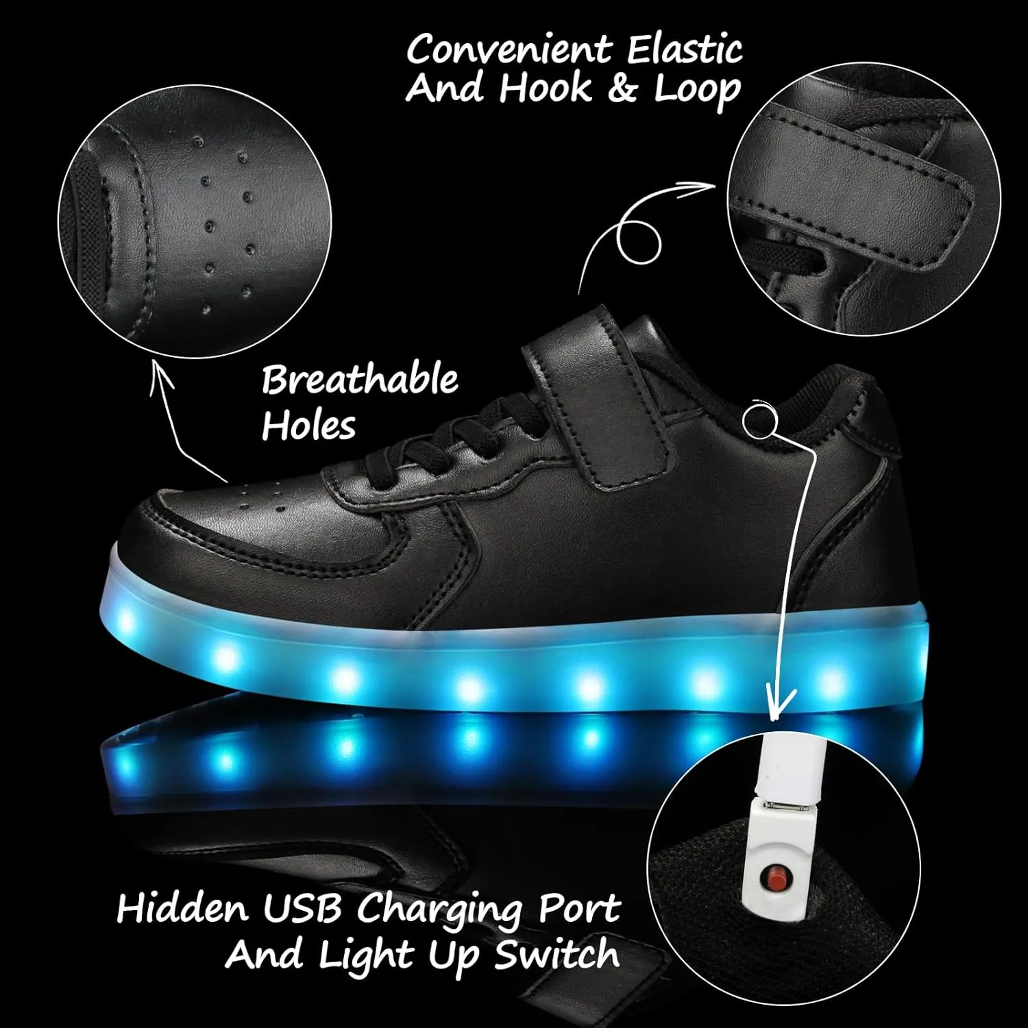 Padgene Kids LED Light Up Shoes USB Rechargeable Unisex Boys Girls LED Sneakers Cool Flashing Low Top Sneakers Luminous Shoes