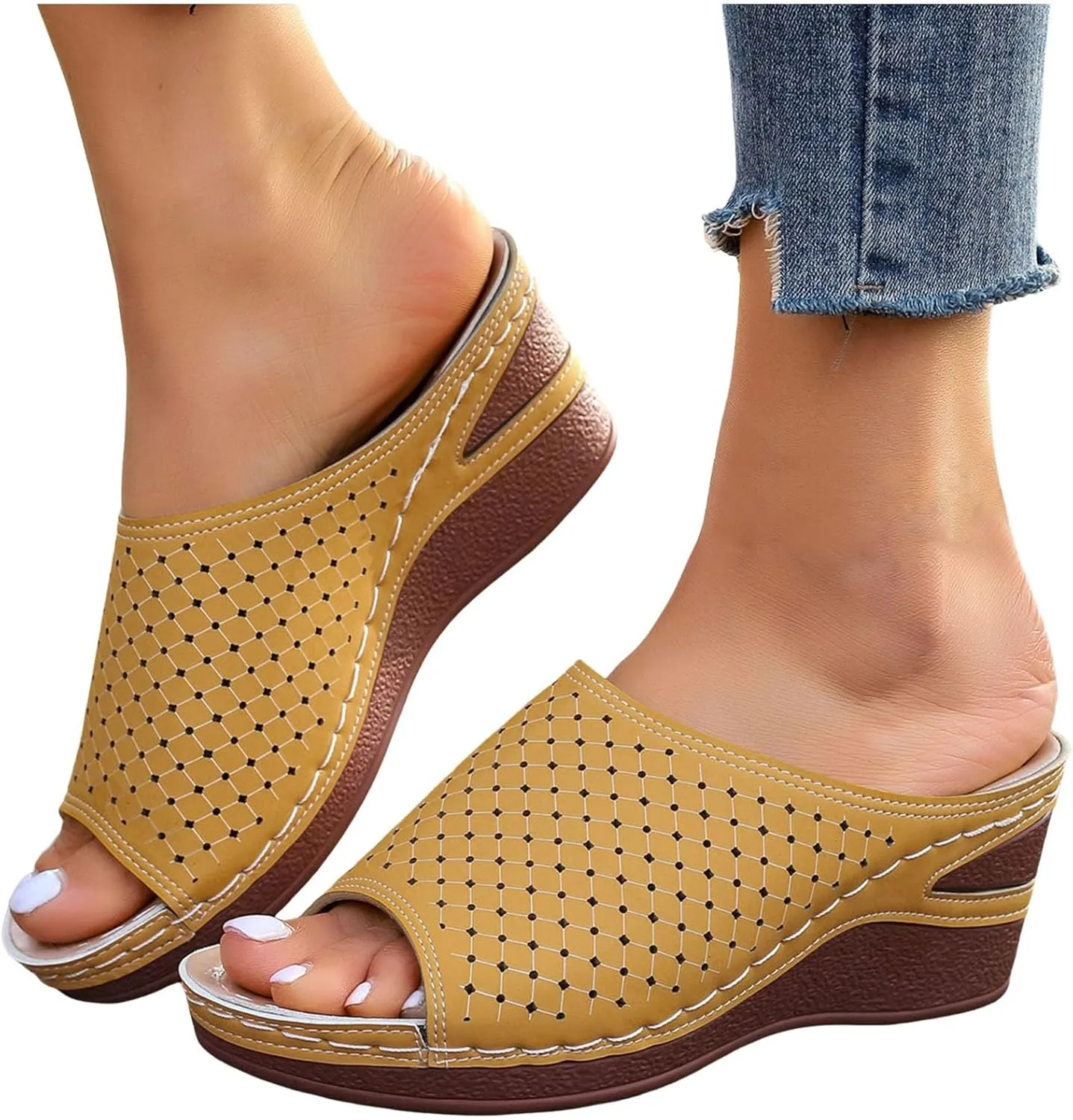 platform mules, women's washable for breathable, sports, leisure, summer shoes, beach sandals, comfortable, trendy with rhinestones,