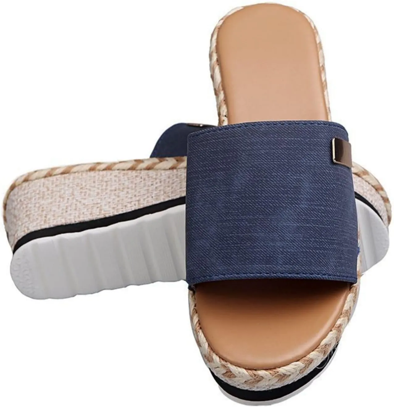 Platform Sandals Espadrilles Mules for Women Open Toe Slip On Wedge Sandals, Comfort Summer Open Toe Canvas Slides for Women's Outdoor Walking Beach Vacation