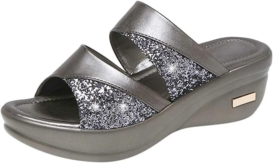 Platform Sandals Women Denim Flip Flops Platform Wedge Slipper Summer Yoga Foam Thick Soled High Heels