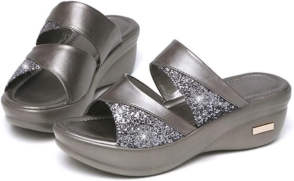 Platform Sandals Women Denim Flip Flops Platform Wedge Slipper Summer Yoga Foam Thick Soled High Heels