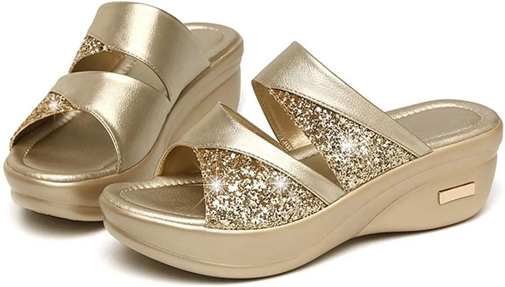 Platform Sandals Women Denim Flip Flops Platform Wedge Slipper Summer Yoga Foam Thick Soled High Heels