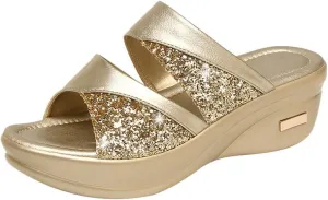 Platform Sandals Women Denim Flip Flops Platform Wedge Slipper Summer Yoga Foam Thick Soled High Heels