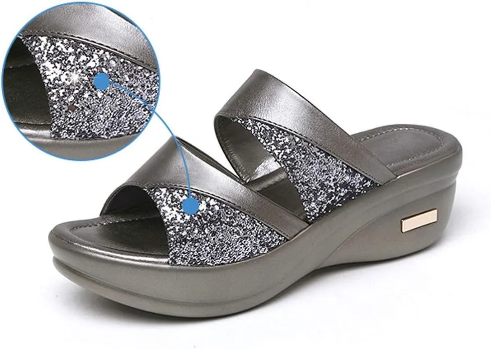 Platform Sandals Women Denim Flip Flops Platform Wedge Slipper Summer Yoga Foam Thick Soled High Heels