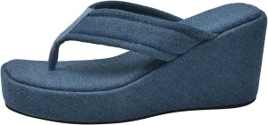 Platform Sandals Women Denim Flip Flops Platform Wedge Slipper Summer Yoga Foam Thick Soled High Heels