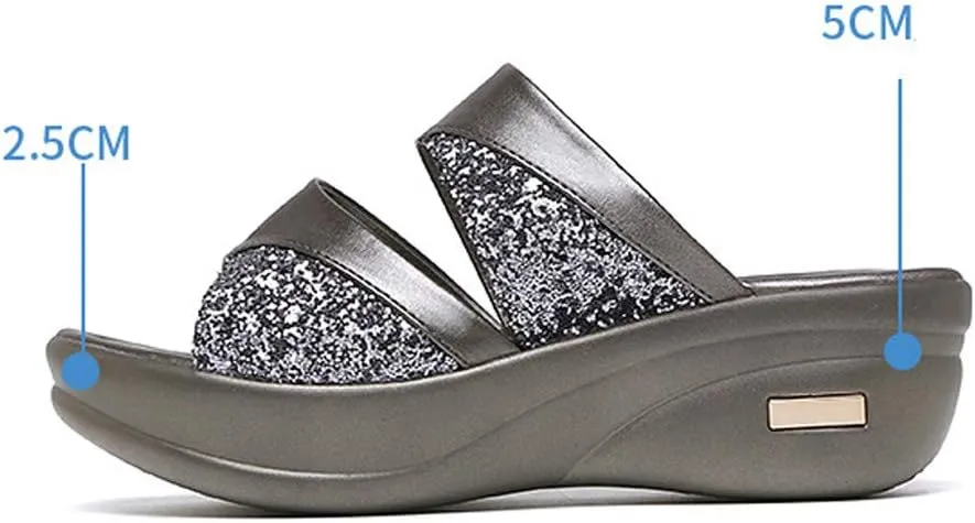 Platform Sandals Women Denim Flip Flops Platform Wedge Slipper Summer Yoga Foam Thick Soled High Heels