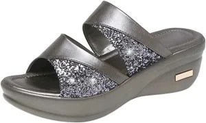 Platform Sandals Women Denim Flip Flops Platform Wedge Slipper Summer Yoga Foam Thick Soled High Heels