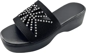 Platform Sandals Women Slip On Knit Platform Block Heel Sandals Rhinestones Sparkling Crystal Slippers Summer Fashion Party Dress Sandal