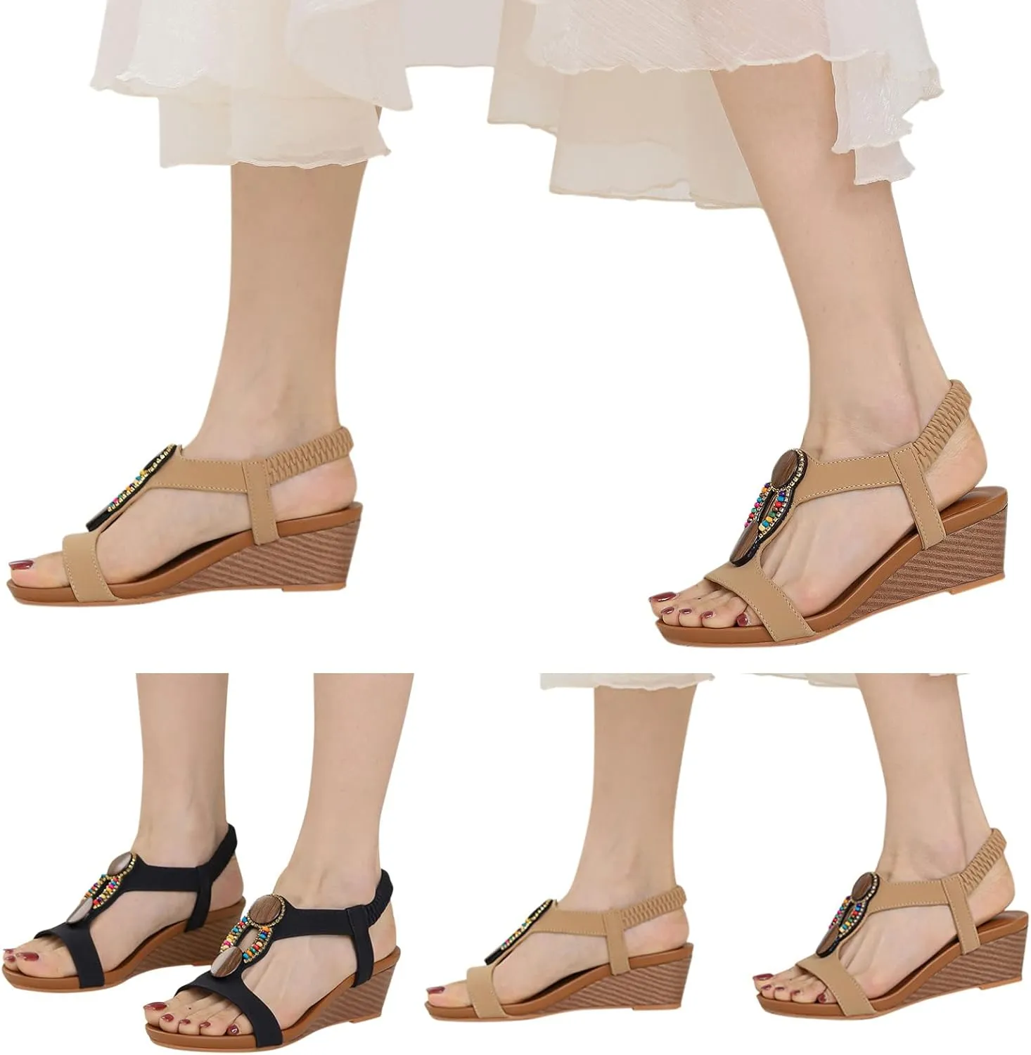 Platform Sandals Women Wedge Adjustable with Closure Cork Platform Casual Beach Slides Slip-Resistant Sole 2025 Spring and Summer Vacation