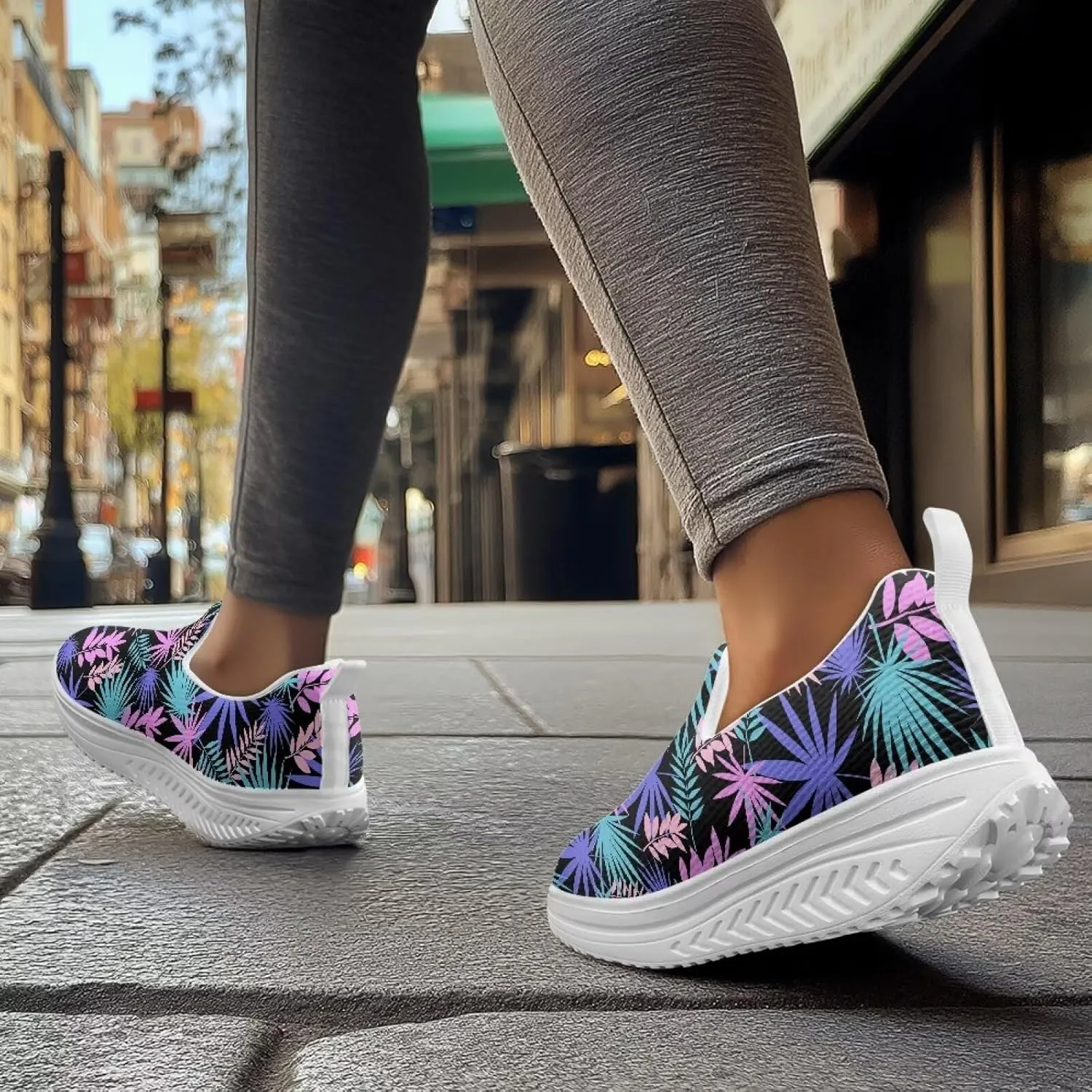 Platform Sneakers for Women Mother Casual Slip Ons Loafers Breathable Comfortable High Top Athletic Shoes Size 6-11 White Sole