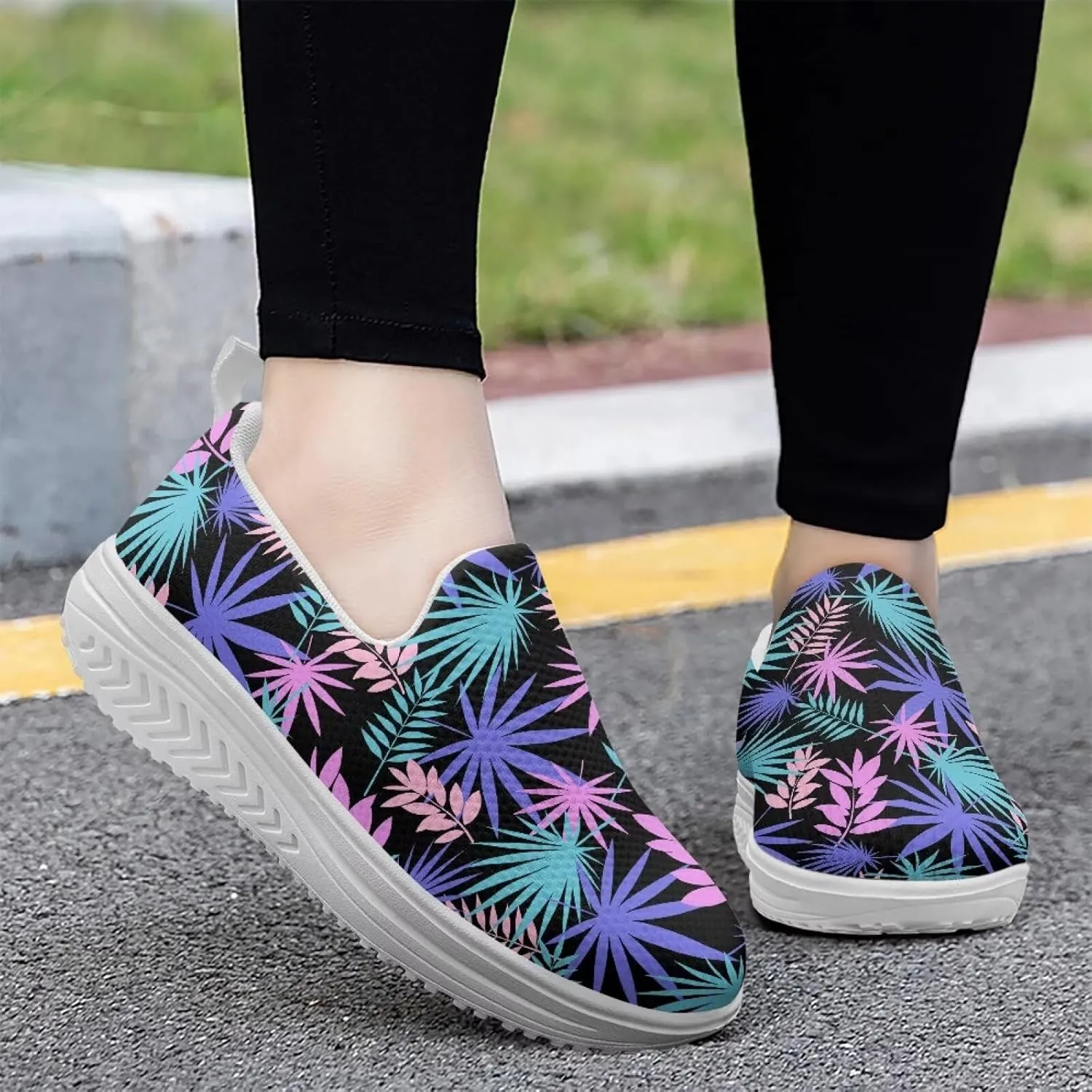 Platform Sneakers for Women Mother Casual Slip Ons Loafers Breathable Comfortable High Top Athletic Shoes Size 6-11 White Sole