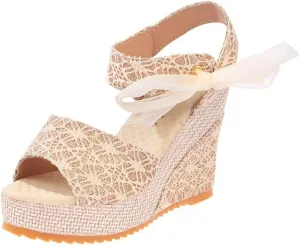 Platform Wedge Sandals for Womens Non Slip Open Toe Elegant Wedge Sandals Cute Lace-Up Espadrille Floral Classic Ankle Strap Shoes Wedding Party Dress Shoes