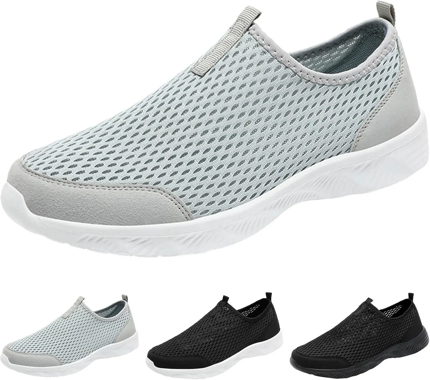 Quick Drying Summer Breathable Mesh Men's Non Slip Walking Sneakers with Arch Support - Lightweight Comfort for Work, Travel & Daily Wear Running Walking Slip on Shoes for Men