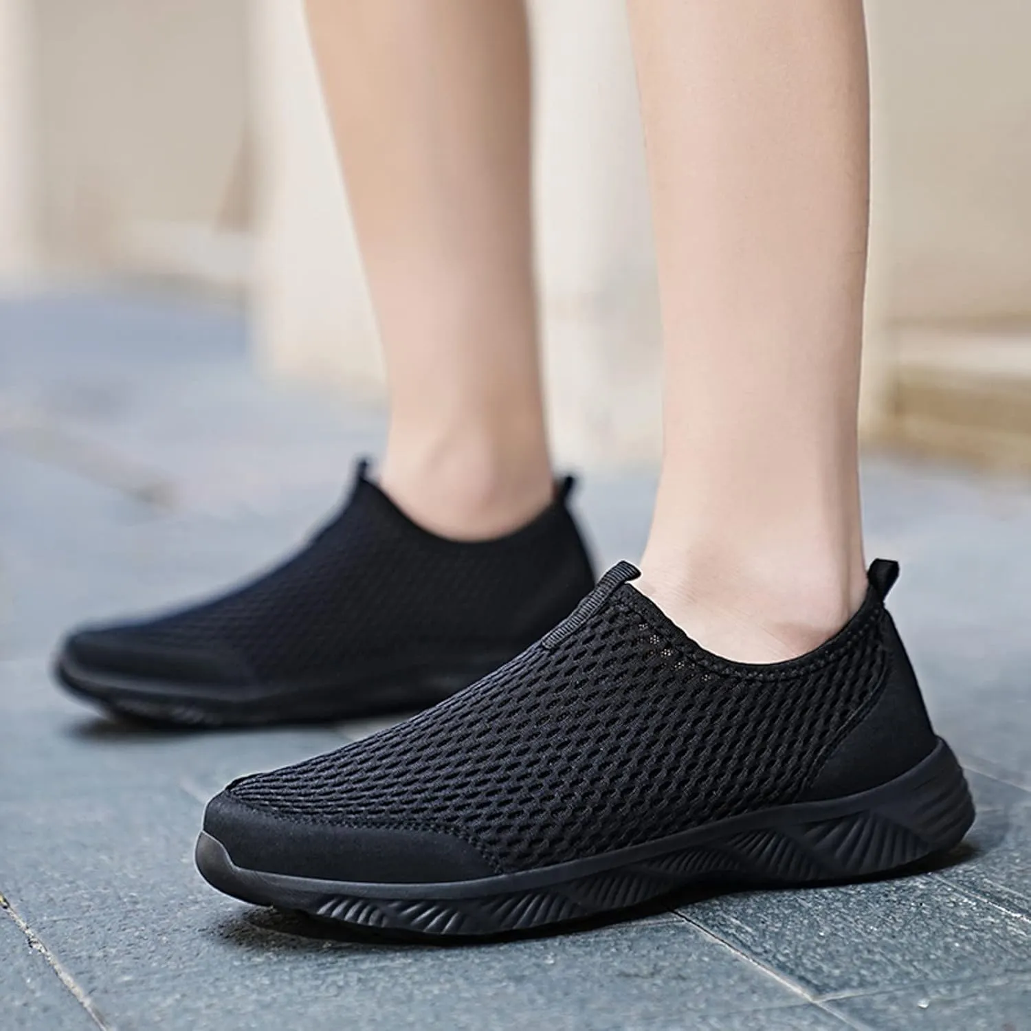 Quick Drying Summer Breathable Mesh Men's Non Slip Walking Sneakers with Arch Support - Lightweight Comfort for Work, Travel & Daily Wear Running Walking Slip on Shoes for Men